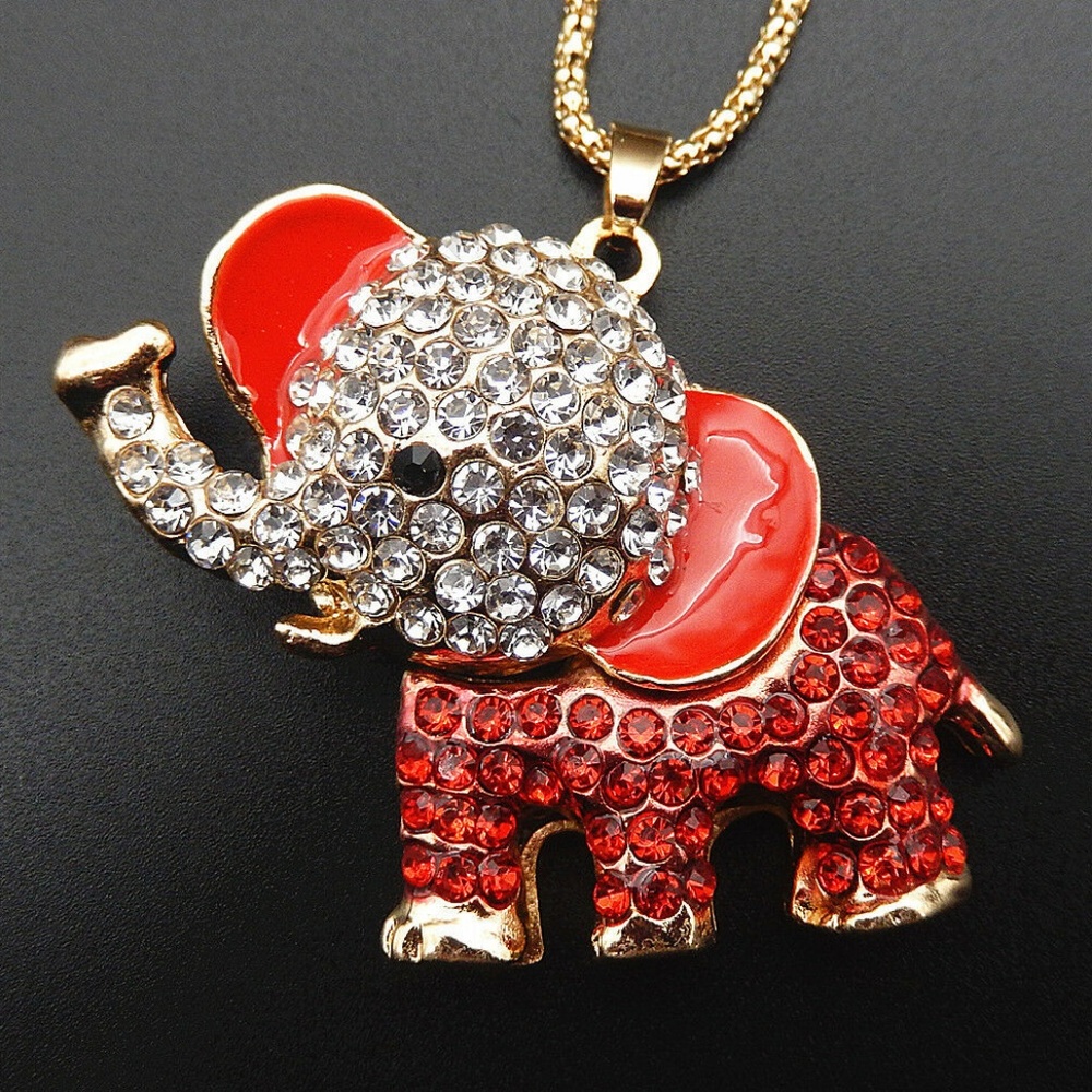 New Red Crystal‎ Baby Elephant Pendant Necklace